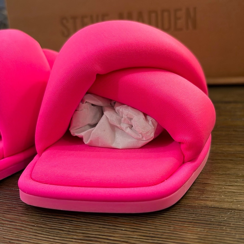NIB [Steve Madden] Dixie Slip-On Square Toe Slide Sandals in Pink Women's Sz 6 - Picture 7 of 12